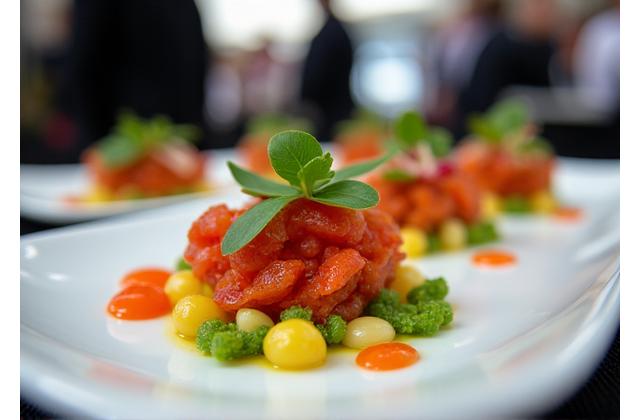 Close-up of a beautifully plated appetizer at a catered event